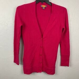 Just Cashmere by Forte Cardigan Womens Small Pink V-Neck Button Up Sweater